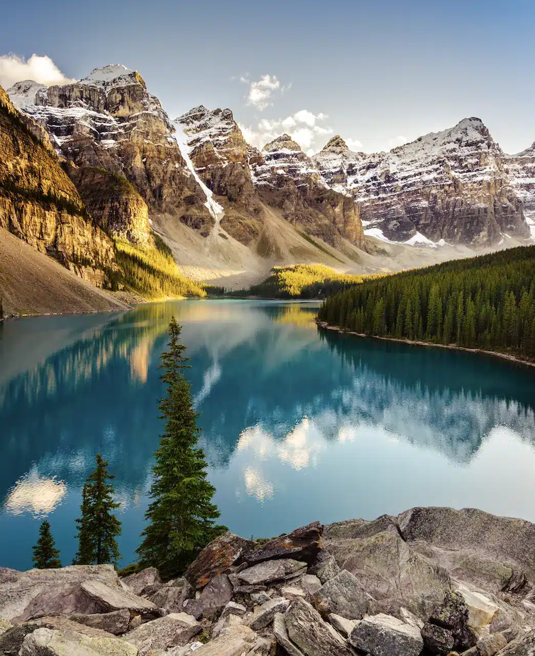 A stunning glacier lake in the Rocky Mountains of Canada.